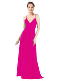 Fuchsia A-Line V-Neck Spaghetti Straps Long Bridesmaid Dress Hadley