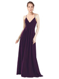 Grape A-Line V-Neck Spaghetti Straps Long Bridesmaid Dress Hadley