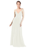 Ivory A-Line V-Neck Spaghetti Straps Long Bridesmaid Dress Hadley