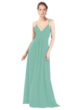 Jade A-Line V-Neck Spaghetti Straps Long Bridesmaid Dress Hadley