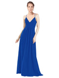 Royal Blue A-Line V-Neck Spaghetti Straps Long Bridesmaid Dress Hadley