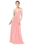 Salmon A-Line V-Neck Spaghetti Straps Long Bridesmaid Dress Hadley