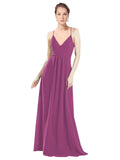 Wild Berry A-Line V-Neck Spaghetti Straps Long Bridesmaid Dress Hadley