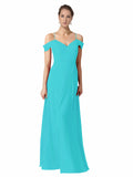 Aqua A-Line Sweetheart Off the Shoulder Long Bridesmaid Dress Alyssa