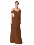 Brown A-Line Sweetheart Off the Shoulder Long Bridesmaid Dress Alyssa