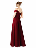 Burgundy A-Line Sweetheart Off the Shoulder Long Bridesmaid Dress Alyssa