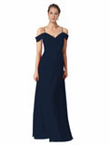 Dark Navy A-Line Sweetheart Off the Shoulder Long Bridesmaid Dress Alyssa