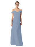 Dusty Blue A-Line Sweetheart Off the Shoulder Long Bridesmaid Dress Alyssa