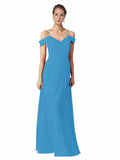 Peacock Blue A-Line Sweetheart Off the Shoulder Long Bridesmaid Dress Alyssa