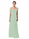 Sage A-Line Sweetheart Off the Shoulder Long Bridesmaid Dress Alyssa