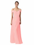 Salmon A-Line Sweetheart Off the Shoulder Long Bridesmaid Dress Alyssa