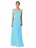 Sky Blue A-Line Sweetheart Off the Shoulder Long Bridesmaid Dress Alyssa