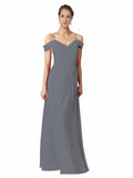 Slate Grey A-Line Sweetheart Off the Shoulder Long Bridesmaid Dress Alyssa