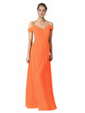 Tangerine Tango A-Line Sweetheart Off the Shoulder Long Bridesmaid Dress Alyssa