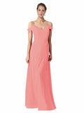 Watermelon A-Line Sweetheart Off the Shoulder Long Bridesmaid Dress Alyssa