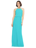 Aqua A-Line Jewel Sleeveless Long Bridesmaid Dress Ariel