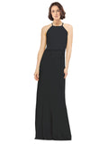 Black A-Line Jewel Sleeveless Long Bridesmaid Dress Ariel