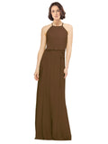 Brown A-Line Jewel Sleeveless Long Bridesmaid Dress Ariel