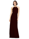 Burgundy Gold A-Line Jewel Sleeveless Long Bridesmaid Dress Ariel