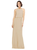 Champagne A-Line Jewel Sleeveless Long Bridesmaid Dress Ariel