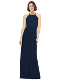 Dark Navy A-Line Jewel Sleeveless Long Bridesmaid Dress Ariel