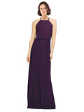 Grape A-Line Jewel Sleeveless Long Bridesmaid Dress Ariel