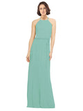 Jade A-Line Jewel Sleeveless Long Bridesmaid Dress Ariel