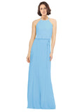 Periwinkle A-Line Jewel Sleeveless Long Bridesmaid Dress Ariel