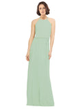 Sage A-Line Jewel Sleeveless Long Bridesmaid Dress Ariel