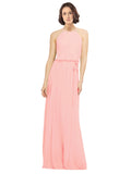 Salmon A-Line Jewel Sleeveless Long Bridesmaid Dress Ariel