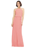 Watermelon A-Line Jewel Sleeveless Long Bridesmaid Dress Ariel