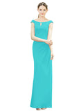 Aqua Mermaid, Fit and Flare Bateau, High Neck Sleeveless Long Bridesmaid Dress Emilee 