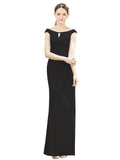 Black Mermaid, Fit and Flare Bateau, High Neck Sleeveless Long Bridesmaid Dress Emilee 