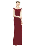 Burgundy Mermaid, Fit and Flare Bateau, High Neck Sleeveless Long Bridesmaid Dress Emilee 