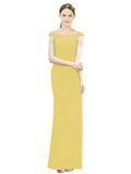 Daffodil Mermaid, Fit and Flare Bateau, High Neck Sleeveless Long Bridesmaid Dress Emilee 