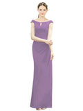 Dark Lavender Mermaid, Fit and Flare Bateau, High Neck Sleeveless Long Bridesmaid Dress Emilee 