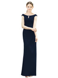 Dark Navy Mermaid, Fit and Flare Bateau, High Neck Sleeveless Long Bridesmaid Dress Emilee 