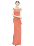 Desert Rose Mermaid, Fit and Flare Bateau, High Neck Sleeveless Long Bridesmaid Dress Emilee 