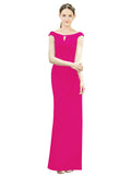 Fuchsia Mermaid, Fit and Flare Bateau, High Neck Sleeveless Long Bridesmaid Dress Emilee 