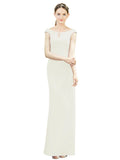 Ivory Mermaid, Fit and Flare Bateau, High Neck Sleeveless Long Bridesmaid Dress Emilee 