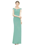 Jade Mermaid, Fit and Flare Bateau, High Neck Sleeveless Long Bridesmaid Dress Emilee 