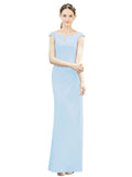 Light Sky Blue Mermaid, Fit and Flare Bateau, High Neck Sleeveless Long Bridesmaid Dress Emilee 