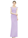 Lilac Mermaid, Fit and Flare Bateau, High Neck Sleeveless Long Bridesmaid Dress Emilee 