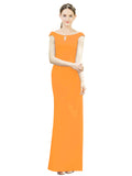 Orange Mermaid, Fit and Flare Bateau, High Neck Sleeveless Long Bridesmaid Dress Emilee 