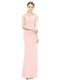 Pink Mermaid, Fit and Flare Bateau, High Neck Sleeveless Long Bridesmaid Dress Emilee 