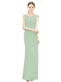 Sage Mermaid, Fit and Flare Bateau, High Neck Sleeveless Long Bridesmaid Dress Emilee 