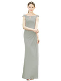 Silver Mermaid, Fit and Flare Bateau, High Neck Sleeveless Long Bridesmaid Dress Emilee 