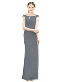 Slate Grey Mermaid, Fit and Flare Bateau, High Neck Sleeveless Long Bridesmaid Dress Emilee 