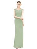 Smoke Green Mermaid, Fit and Flare Bateau, High Neck Sleeveless Long Bridesmaid Dress Emilee 