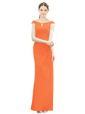 Tangerine Tango Mermaid, Fit and Flare Bateau, High Neck Sleeveless Long Bridesmaid Dress Emilee 